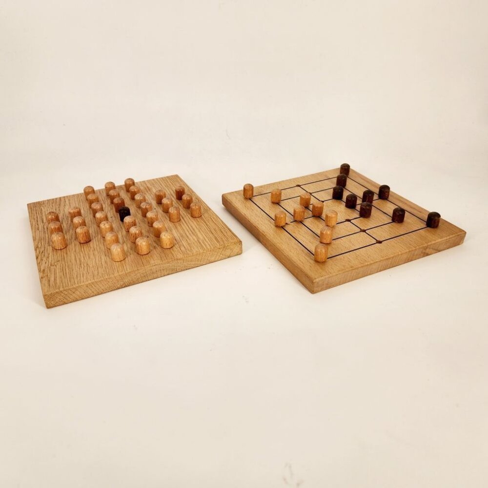Wooden Board Games - Merelles and Fox & Geese/Solitaire - Vintage